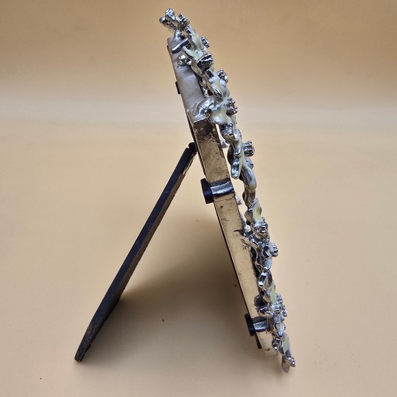 YOSCA Ornate Floral Photo Frame Silver Tone Enamel Pearls Rhinestones Display - Picture 3 of 14